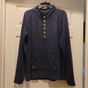 Lilly Pulitzer Navy Blue Button-Up Pullover Sweatshirt Gold Buttons Size XL